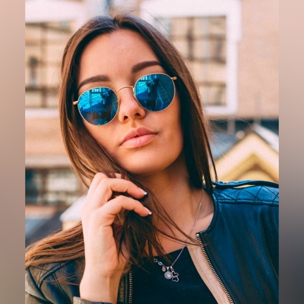 Ray-Ban Lennon Sunglasses RB3447 Round Classic Gold Frame Blue Flash Mirror - Picture 2 of 15